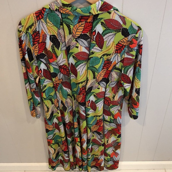 Sami & Jo bright leaves pattern collared with 3/4 zip up front midi dress - Picture 6 of 8